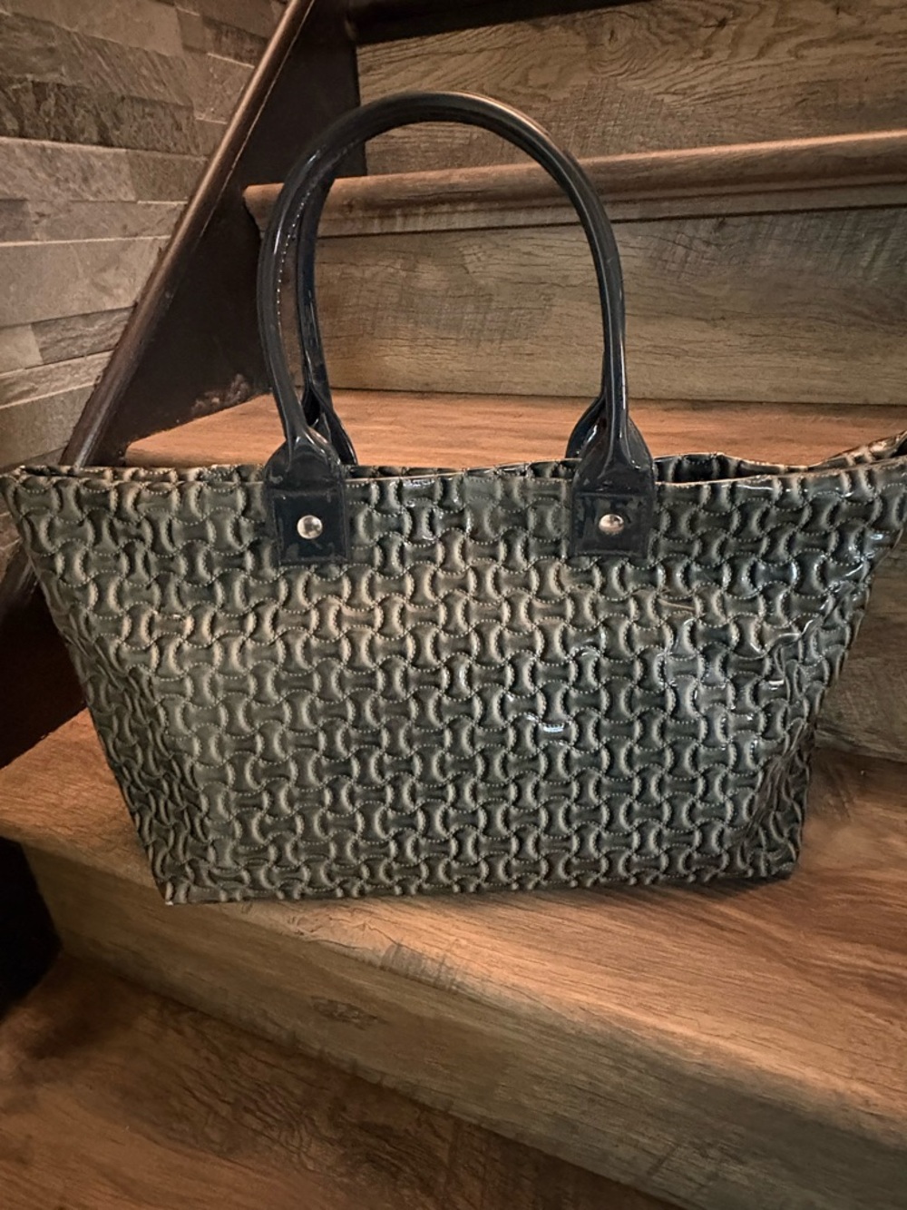 Woven Pattern Tote Bag in Dark Gray